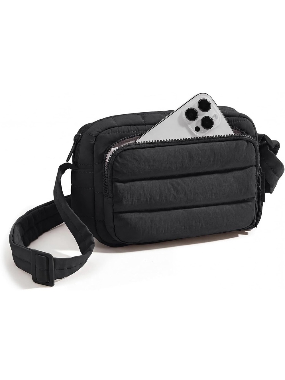 Quilted Black Crossbody Bag for Women - Compact Padded Shoulder Bag